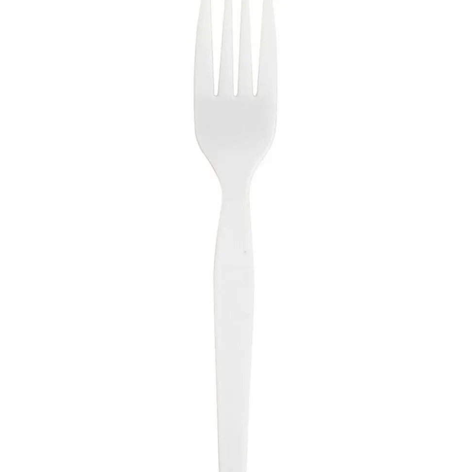 Genuine Joe Heavy/Medium-Weight Polystyrene Forks, White, Box Of 100