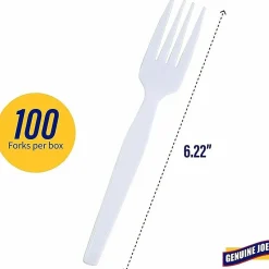 Genuine Joe Heavy/Medium-Weight Polystyrene Forks, White, Box Of 100