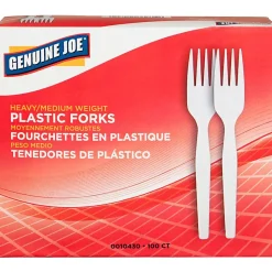 Genuine Joe Heavy/Medium-Weight Polystyrene Forks, White, Box Of 100