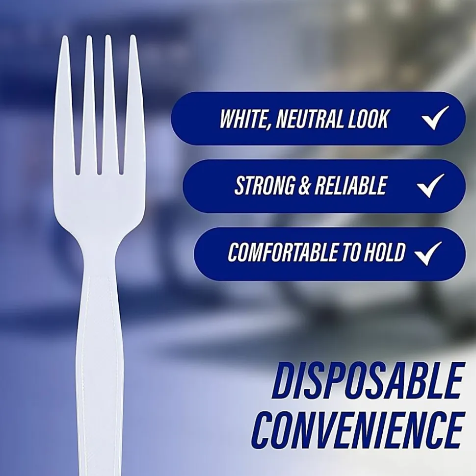 Genuine Joe Heavy/Medium-Weight Polystyrene Forks, White, Box Of 100