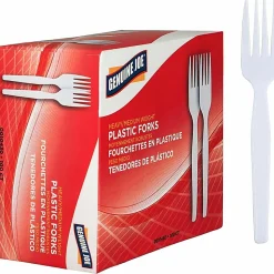 Genuine Joe Heavy/Medium-Weight Polystyrene Forks, White, Box Of 100