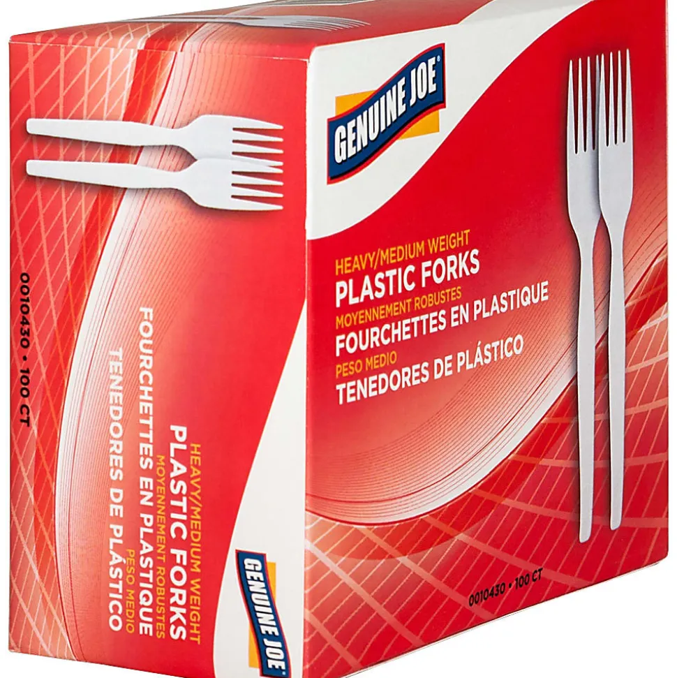 Genuine Joe Heavy/Medium-Weight Polystyrene Forks, White, Box Of 100
