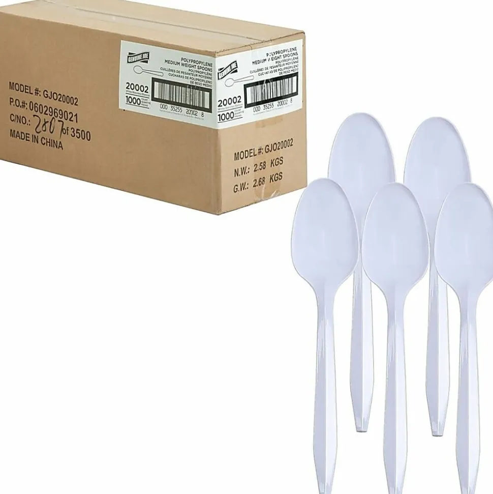Genuine Joe Heavy/Medium-Weight Polypropylene Spoons, White, Box Of 1,000