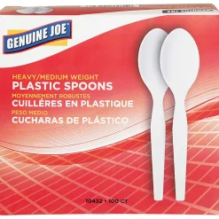 Genuine Joe Heavy/Medium-Weight Polystyrene Spoons, White, Box Of 100