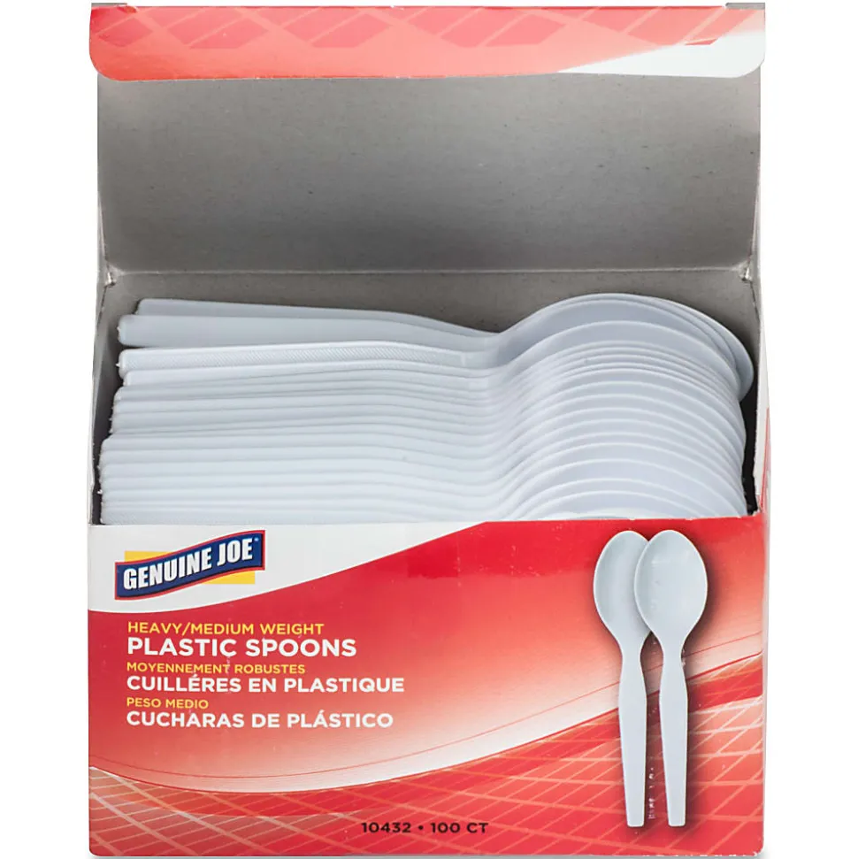 Genuine Joe Heavy/Medium-Weight Polystyrene Spoons, White, Box Of 100