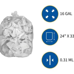 Genuine Joe High-Density Can Liners, 0.63 mil, 16 Gallons, 24