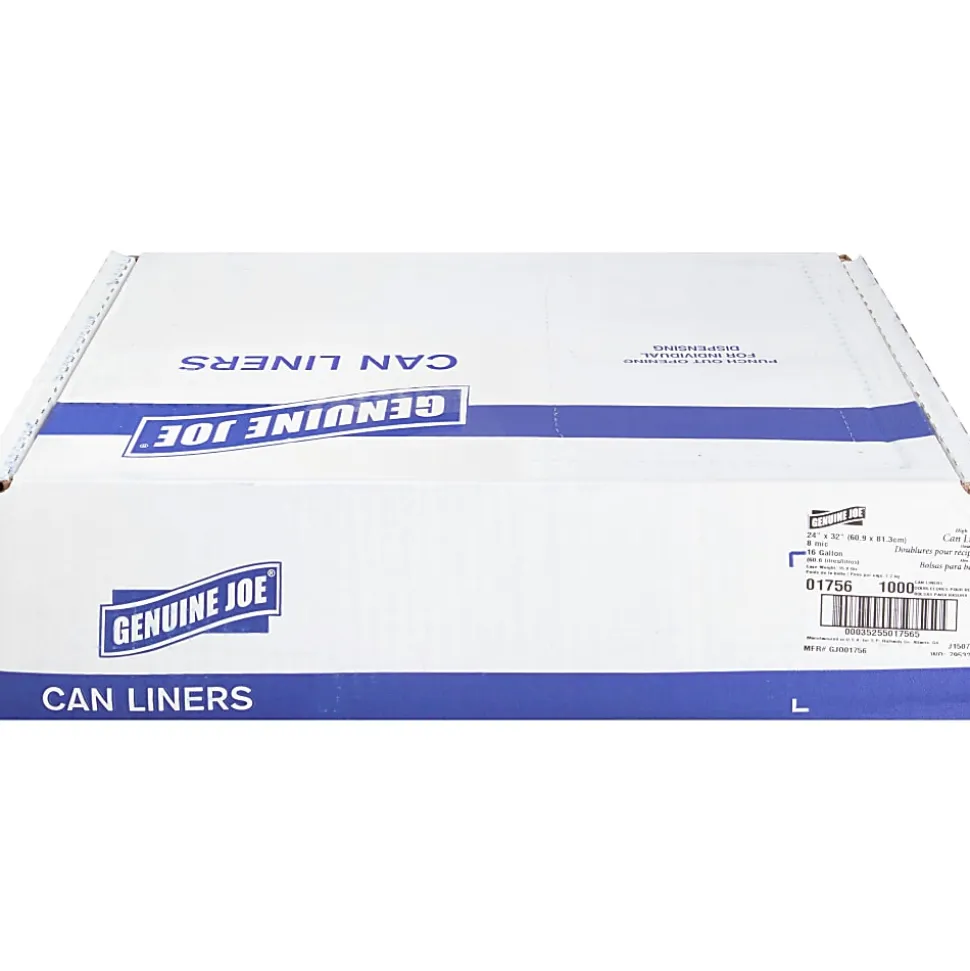 Genuine Joe High-Density Can Liners, 0.63 mil, 16 Gallons, 24" x 33", Clear, Box Of 1,000 Liners