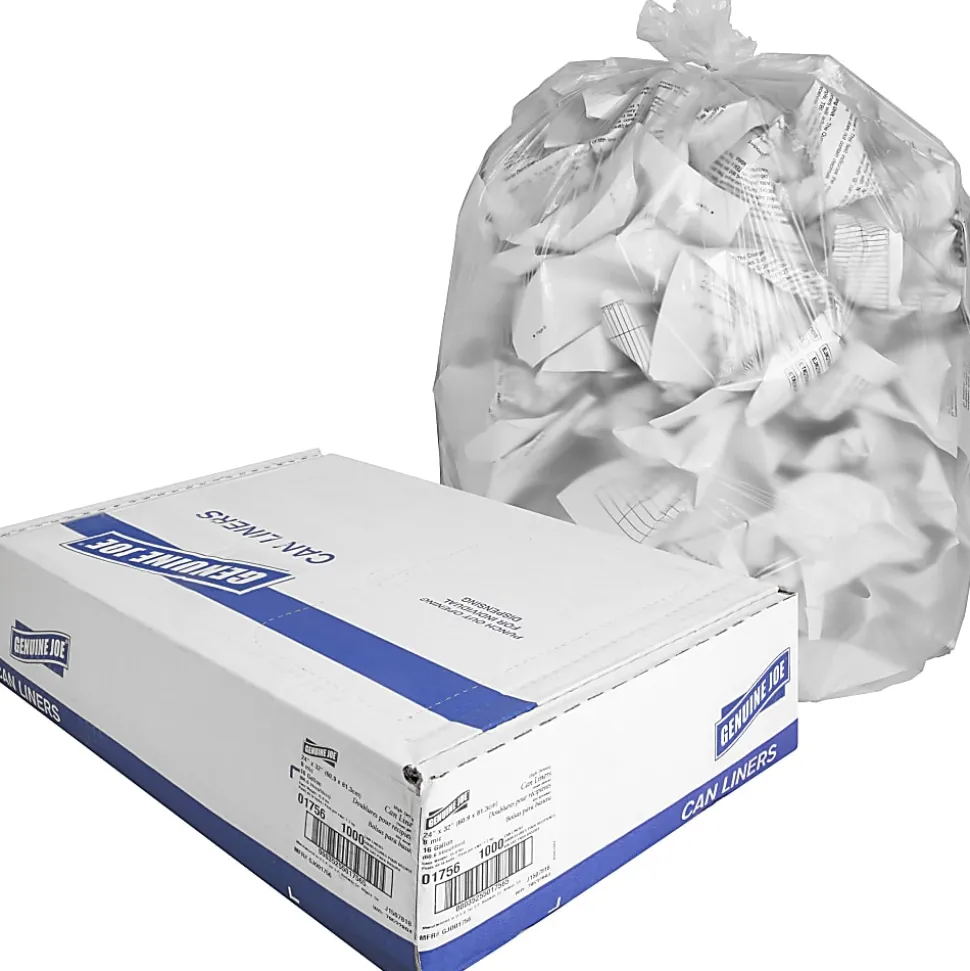 Genuine Joe High-Density Can Liners, 0.63 mil, 16 Gallons, 24" x 33", Clear, Box Of 1,000 Liners