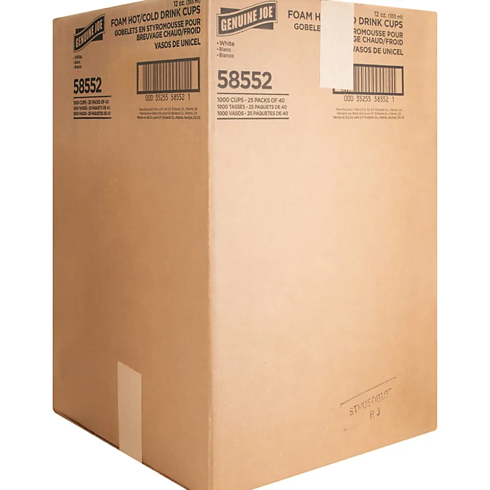 Genuine Joe Hot/Cold Foam Cups, 12 Oz., Carton Of 1000