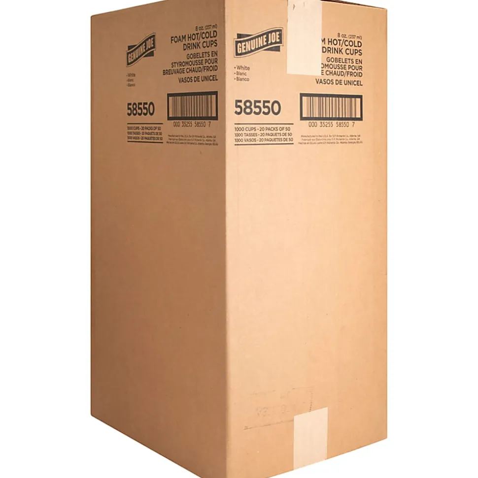 Genuine Joe Hot/Cold Foam Cups, 8 Oz, White, Carton Of 1,000 Cups