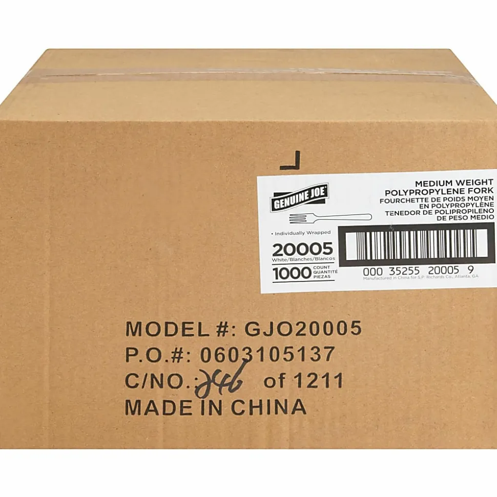 Genuine Joe Individually Wrapped Fork - 1 Piece(s) - Fork - 1 x Fork - Disposable - White - 1000/Carton