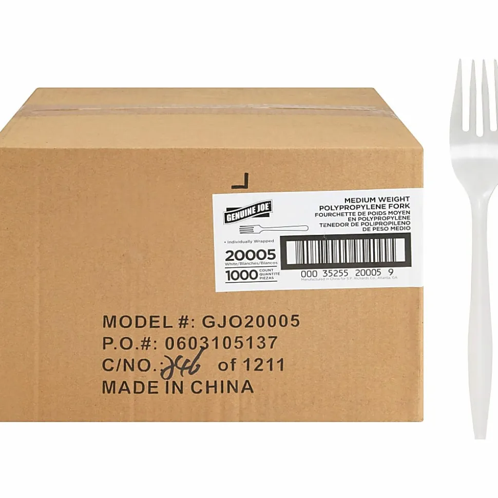 Genuine Joe Individually Wrapped Fork - 1 Piece(s) - Fork - 1 x Fork - Disposable - White - 1000/Carton