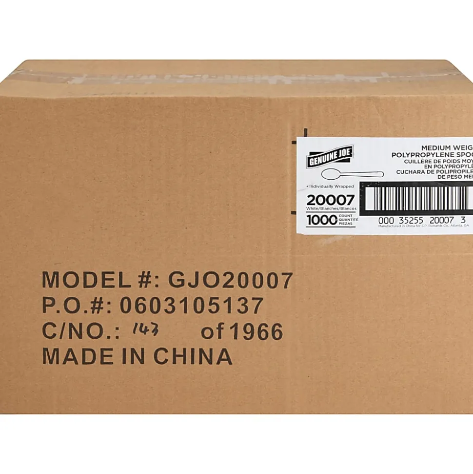 Genuine Joe Individually Wrapped Spoon - 1 Piece(s) - Spoon - 1 x Spoon - Disposable - White - 1000/Carton