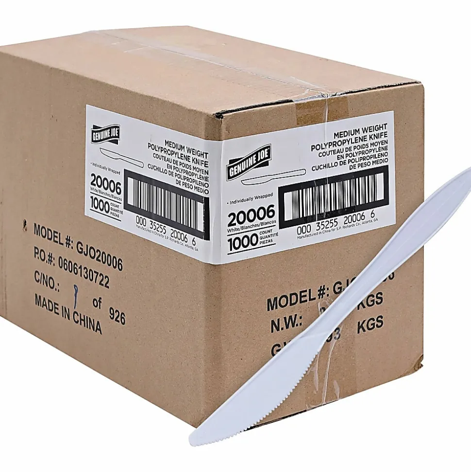 Genuine Joe Individually Wrapped Knife - 1 Piece(s) - Knife - 1 x Knife - Disposable - Polypropylene - White - 1000/Carton