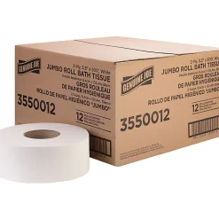 Genuine Joe Jumbo Jr Dispenser Bath Tissue Roll - 2 Ply - 3.30" Width x 500 ft Length - 8.88" Roll Diameter - White - Fiber - 12 / Carton