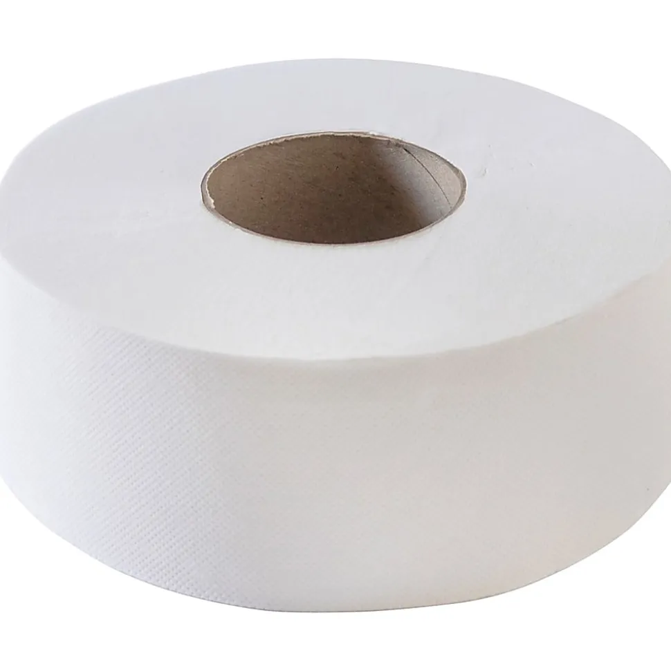 Genuine Joe Jumbo Jr Dispenser Bath Tissue Roll - 2 Ply - 3.30" Width x 500 ft Length - 8.88" Roll Diameter - White - Fiber - 12 / Carton