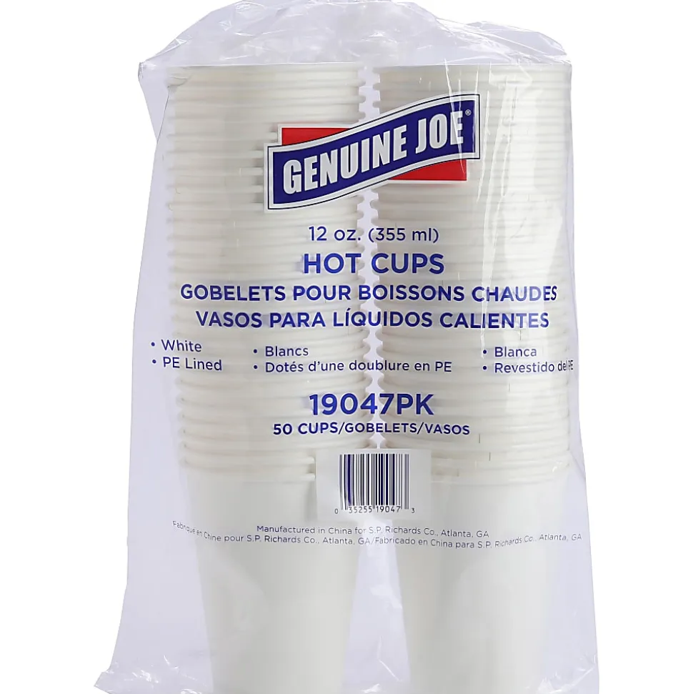 Genuine Joe Lined Disposable Hot Cups - 12 fl oz - 250 / Bundle - White - Polyurethane - Hot Drink