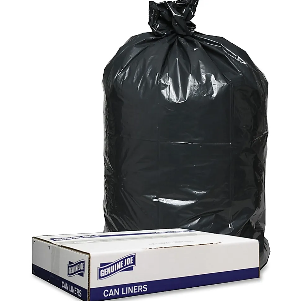 Genuine Joe Low Density Black Can Liners - 33 gal Capacity - 33"x 39"x1.20 mil (30 Micron) Thickness - 98207, 100-Pack