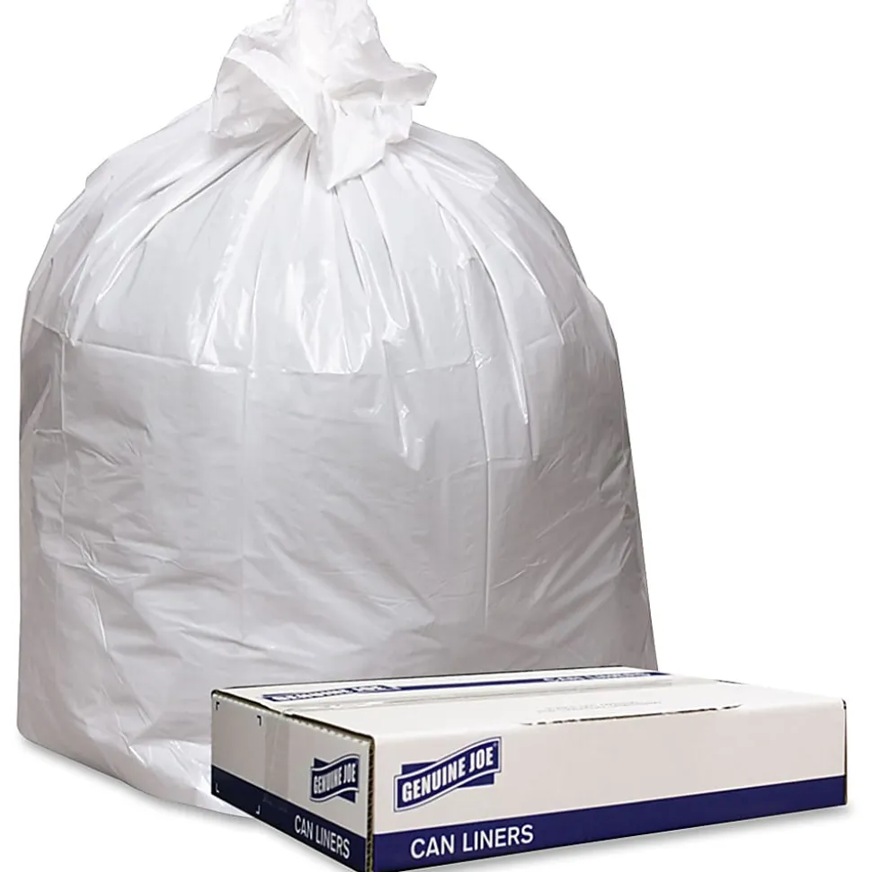 Genuine Joe Low Density White Can Liners, 45 gal Capacity, 40"x 46"x0.90 mil (23 Micron) Thickness, 100 Count - 4046W