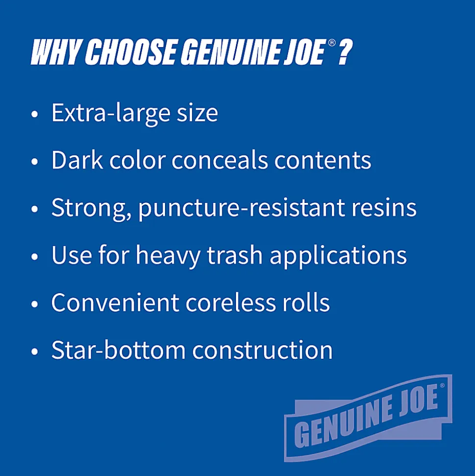 Genuine Joe Maximum Strength Trash Can Liners, 1.7mil, 55 Gallons, 39" x 56", Black, Box Of 50