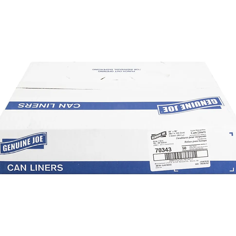 Genuine Joe Maximum Strength Trash Can Liners, 1.7mil, 55 Gallons, 39" x 56", Black, Box Of 50