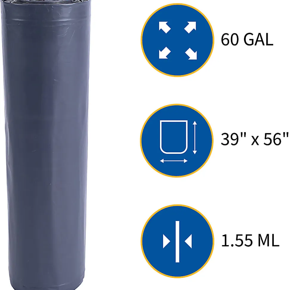 Genuine Joe Maximum Strength Trash Can Liners, 1.7mil, 55 Gallons, 39" x 56", Black, Box Of 50
