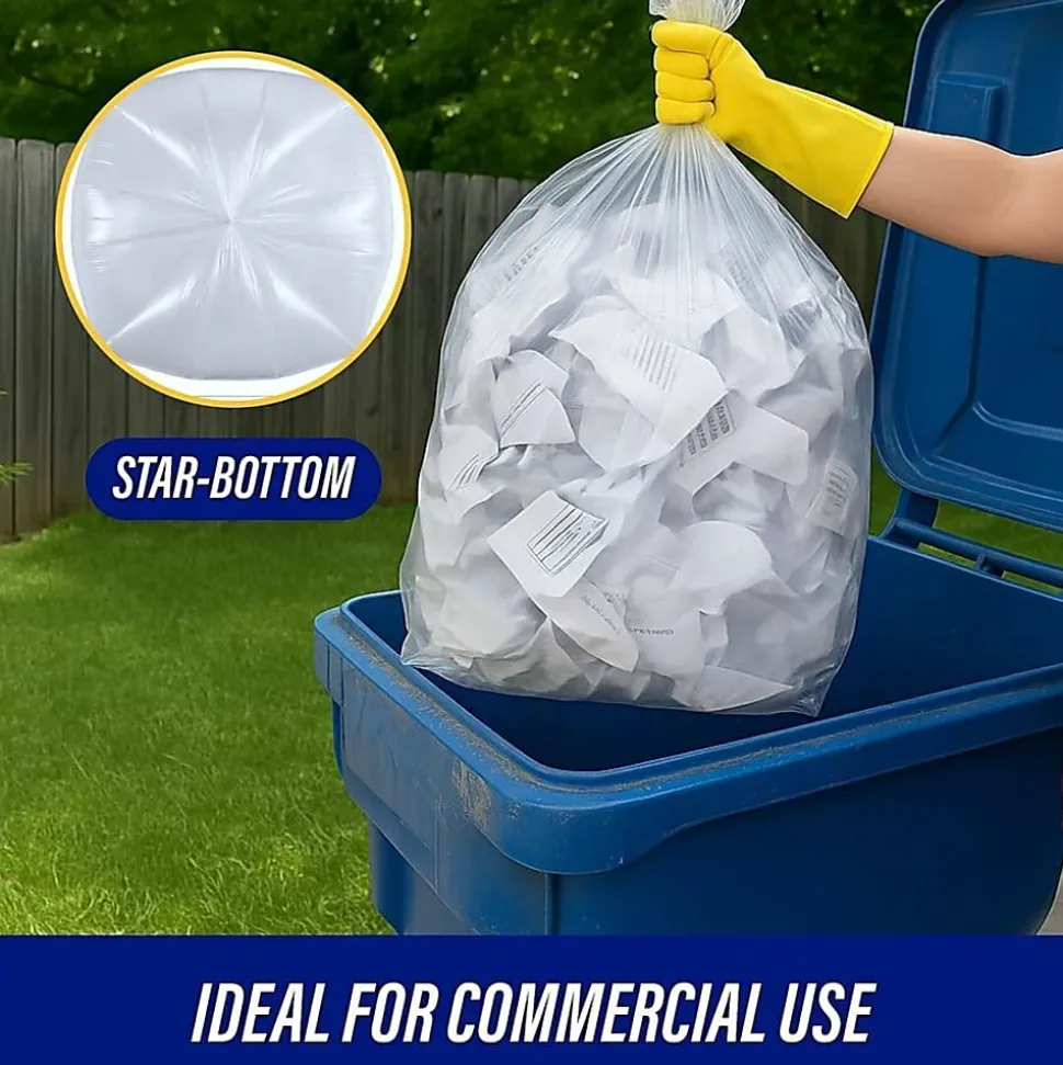 Genuine Joe 0.63 mil Trash Bags, 60 gal, 38"H x 60"W, Clear, 200 Bags