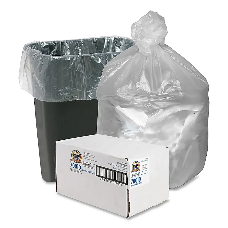 Genuine Joe 0.2 mil Trash Bags, 10 gal, 24"H x 23"W, Translucent, 1000 Bags