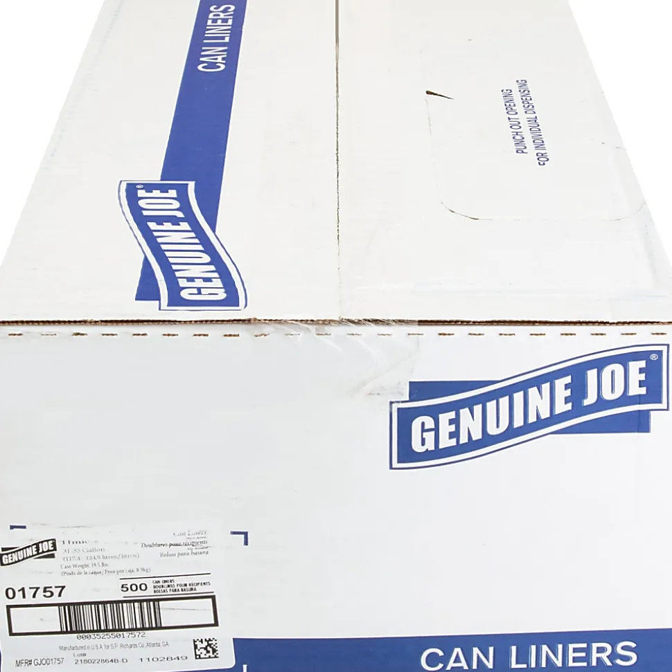 Genuine Joe 0.6 mil Trash Bags, 33 gal, 33"H x 40"W, Clear, 500 Bags