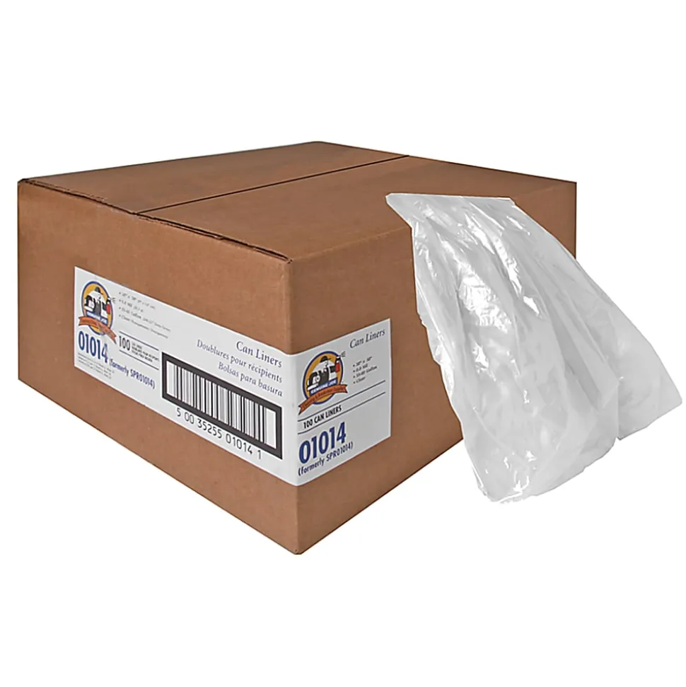 Genuine Joe 0.6 mil Trash Bags, 0.6 mil, 60 gal, 38"H x 58"W, Clear, 100 Bags