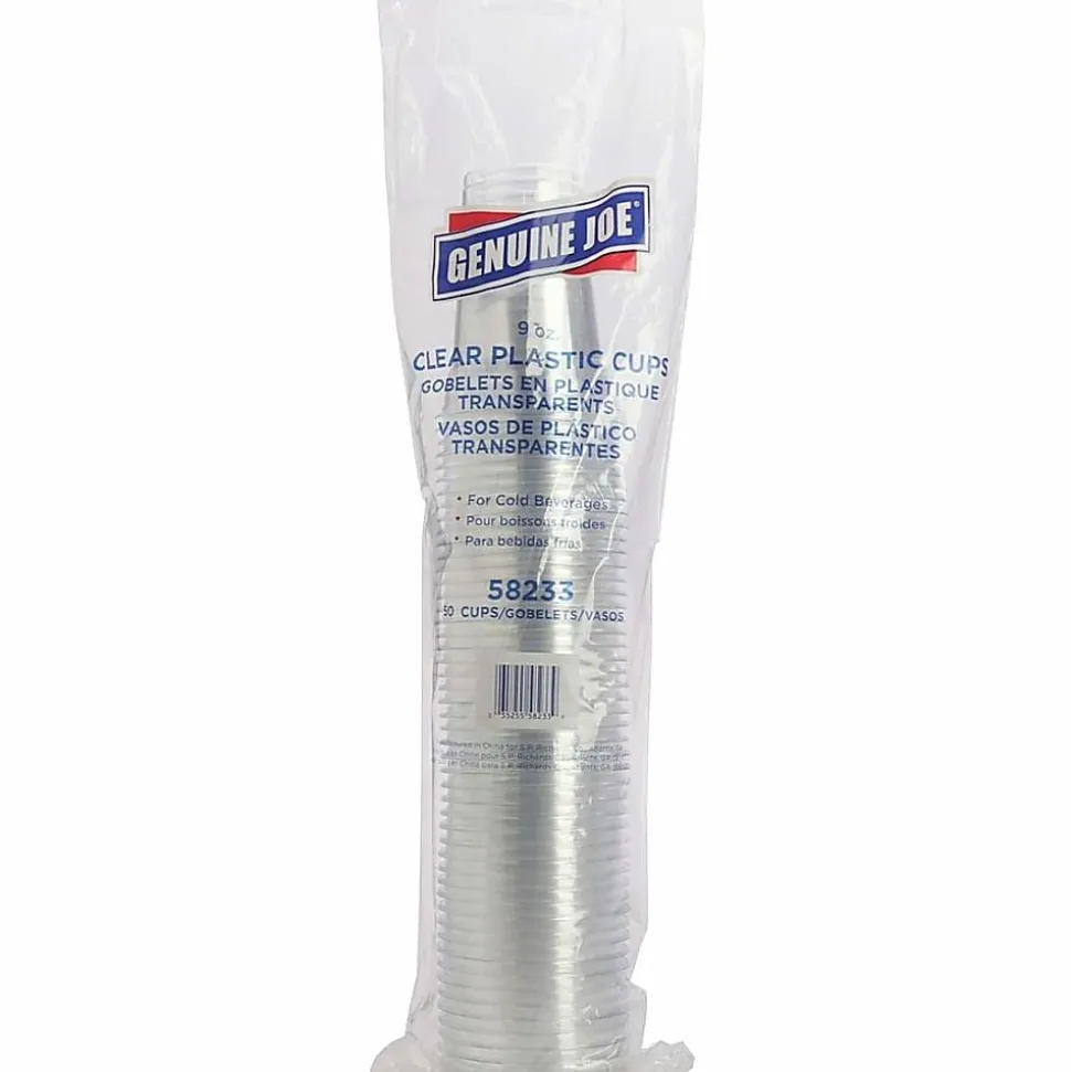 Genuine Joe 9 oz Clear Plastic Cups - 9 fl oz - Clear - Plastic - Cold Drink, Beverage - 50 / Pack