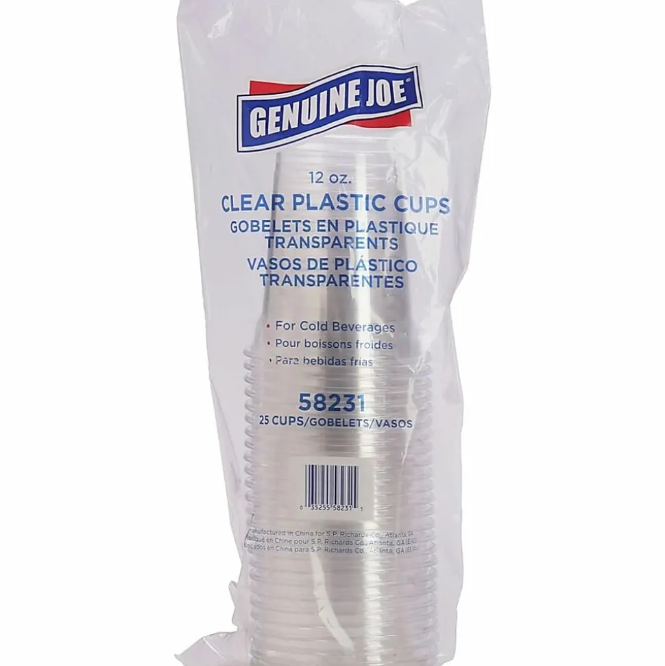 Genuine Joe 12 oz Clear Plastic Cups - 12 fl oz - Clear - Plastic - Cold Drink, Beverage - 25 / Pack