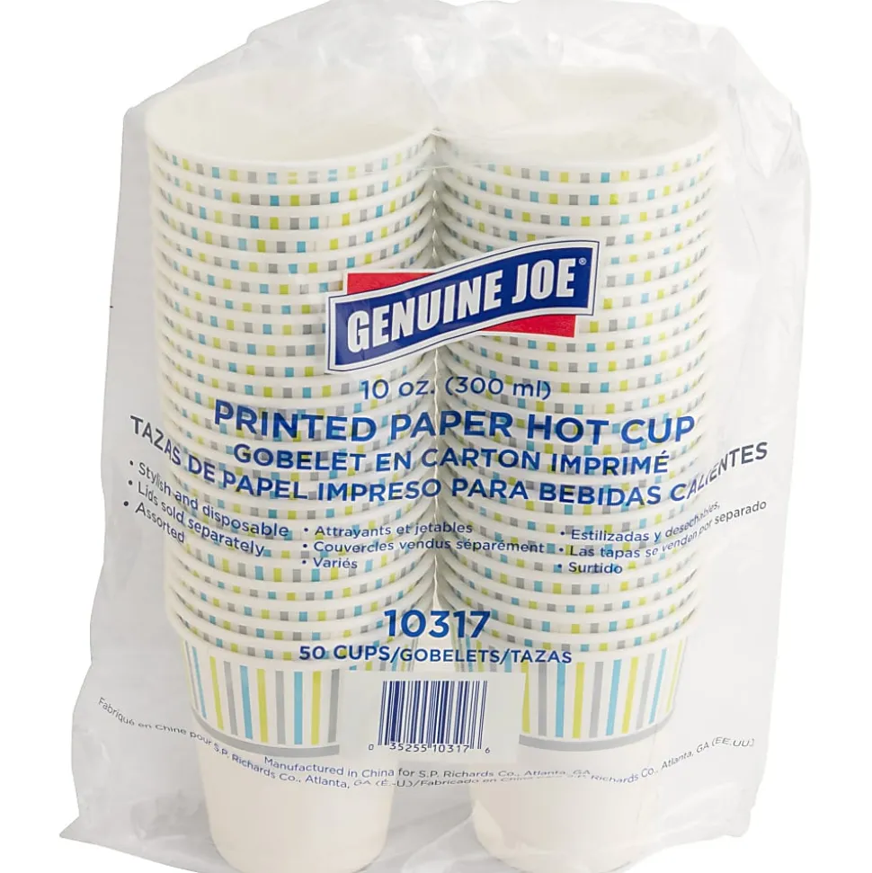 Genuine Joe 10 oz Hot Beverage Cups - 10 fl oz - Assorted - Paper - Hot Chocolate, Cappuccino, Tea, Coffee, Beverage - 50 / Pack