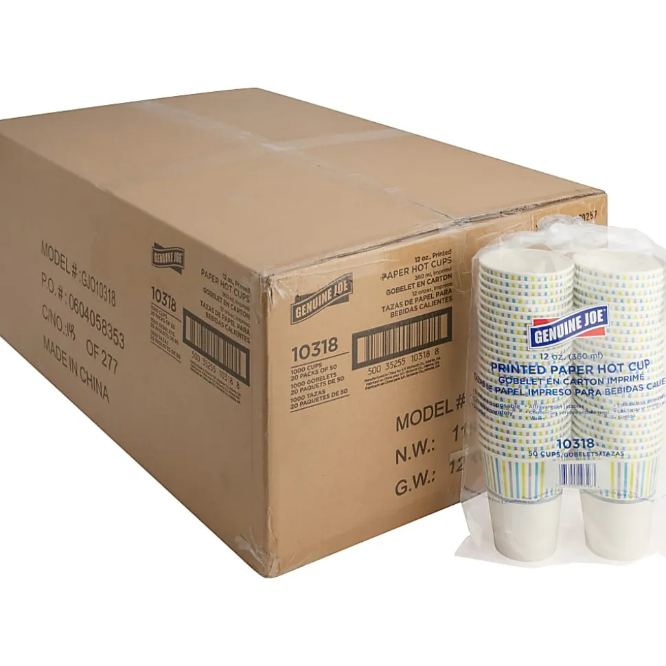 Genuine Joe 12 oz Hot Beverage Cups - 12 fl oz - Assorted - Paper - Hot Chocolate, Cappuccino, Tea, Coffee, Beverage - 50/Pack - 20 / Carton