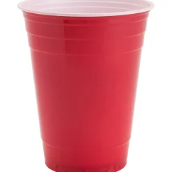 Genuine Joe 16 oz Plastic Party Cups - 50 - 16 fl oz - 1000 / Carton - Red - Plastic - Party, Cold Drink, Beverage