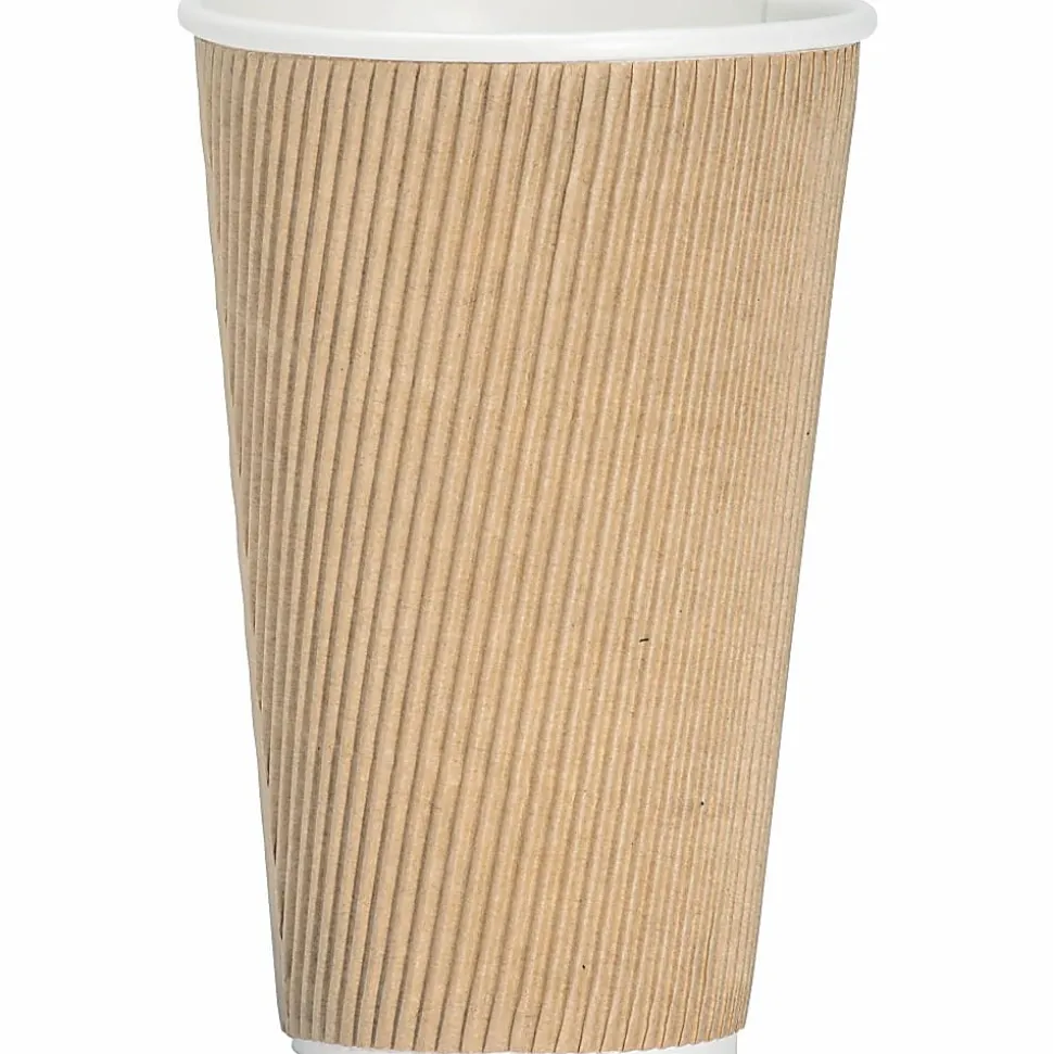 Genuine Joe 16 oz Rippled Hot Cups - 16 fl oz - Brown - Hot Drink, Hot Drink, Beverage - 25/Pack - 5 / Bundle