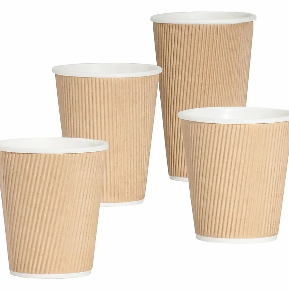 Genuine Joe 16 oz Rippled Hot Cups - 16 fl oz - Brown - Hot Drink, Hot Drink, Beverage - 25/Pack - 5 / Bundle