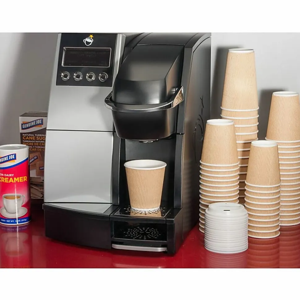 Genuine Joe 16 oz Rippled Hot Cups - 16 fl oz - Brown - Hot Drink, Hot Drink, Beverage - 25/Pack - 5 / Bundle