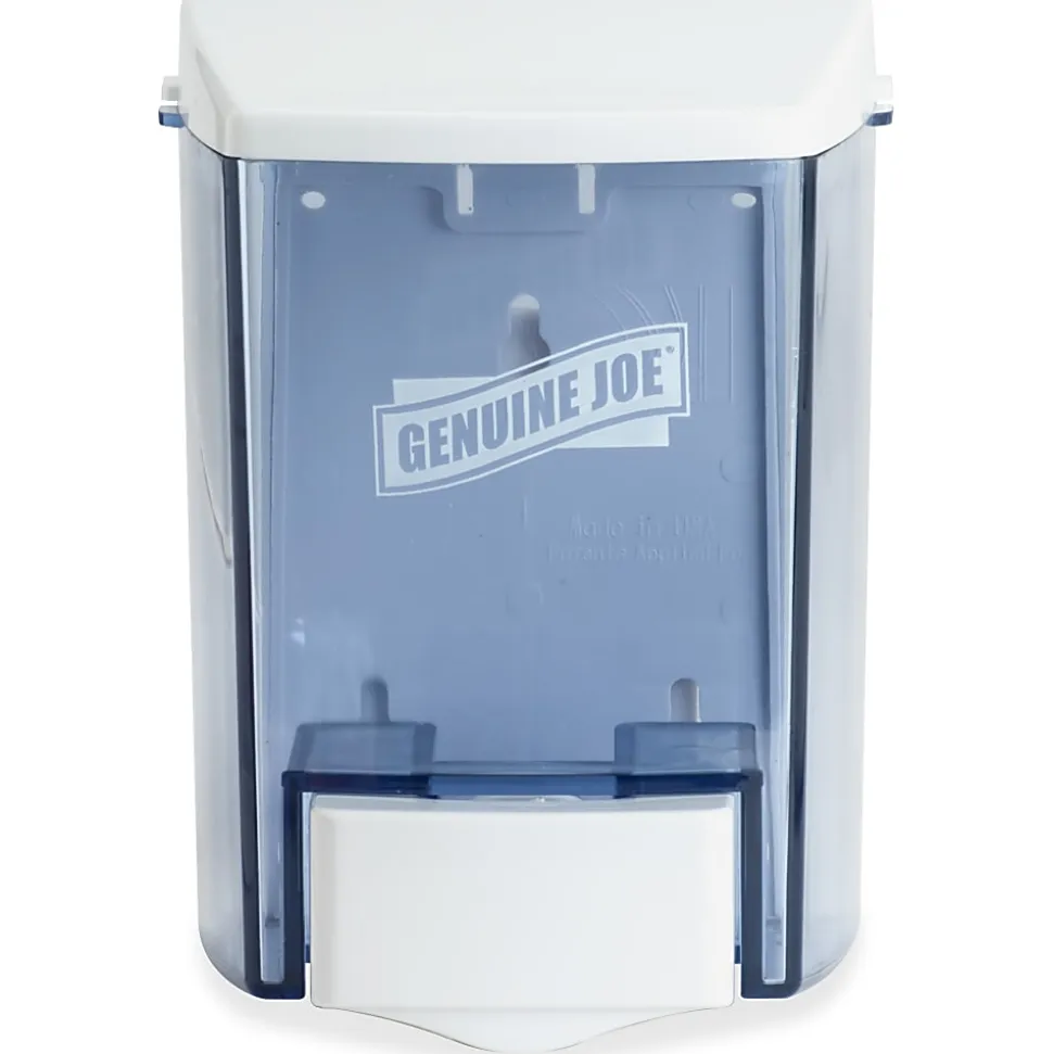 Genuine Joe 30 oz Soap Dispenser - Manual - 30 fl oz Capacity - See-through Tank, Water Resistant, Soft Push - Clear - 1 Each