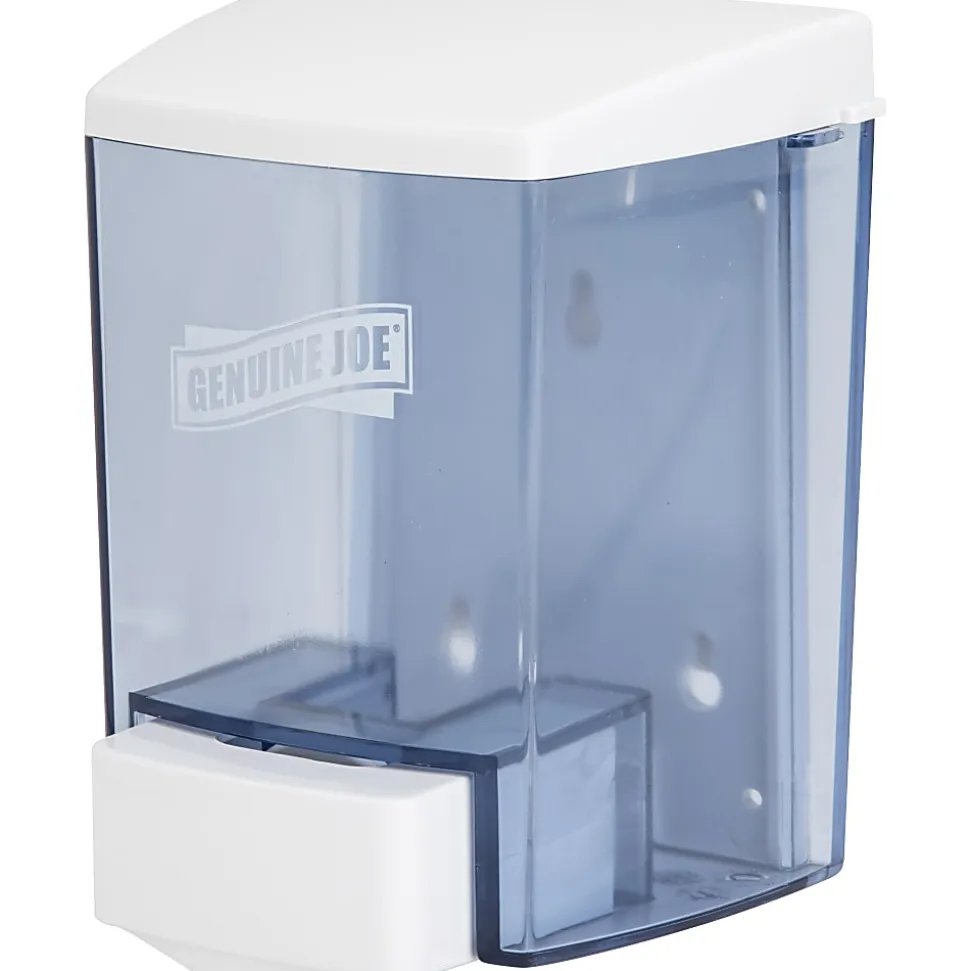 Genuine Joe 30 oz Soap Dispenser - Manual - 30 fl oz Capacity - See-through Tank, Water Resistant, Soft Push - Clear - 1 Each