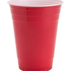 Genuine Joe Plastic Party Cups, 16 Oz, Red, Pack Of 50