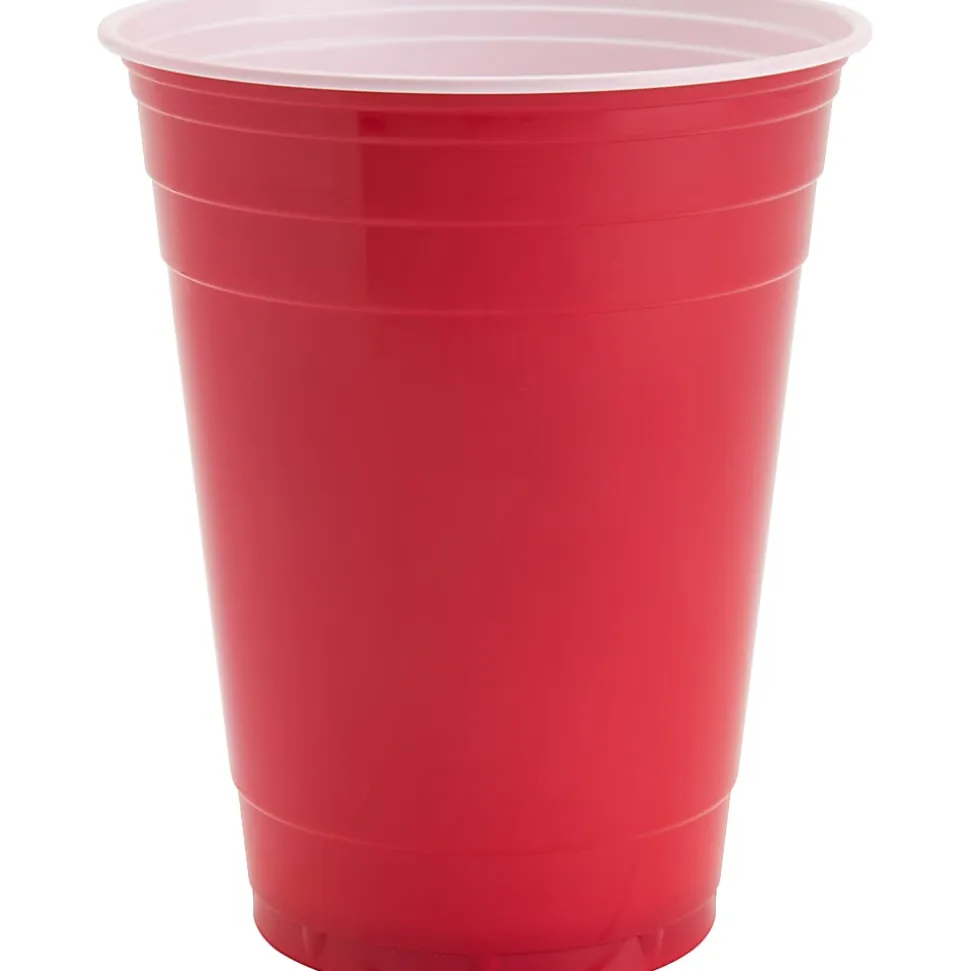 Genuine Joe Plastic Party Cups, 16 Oz, Red, Pack Of 50