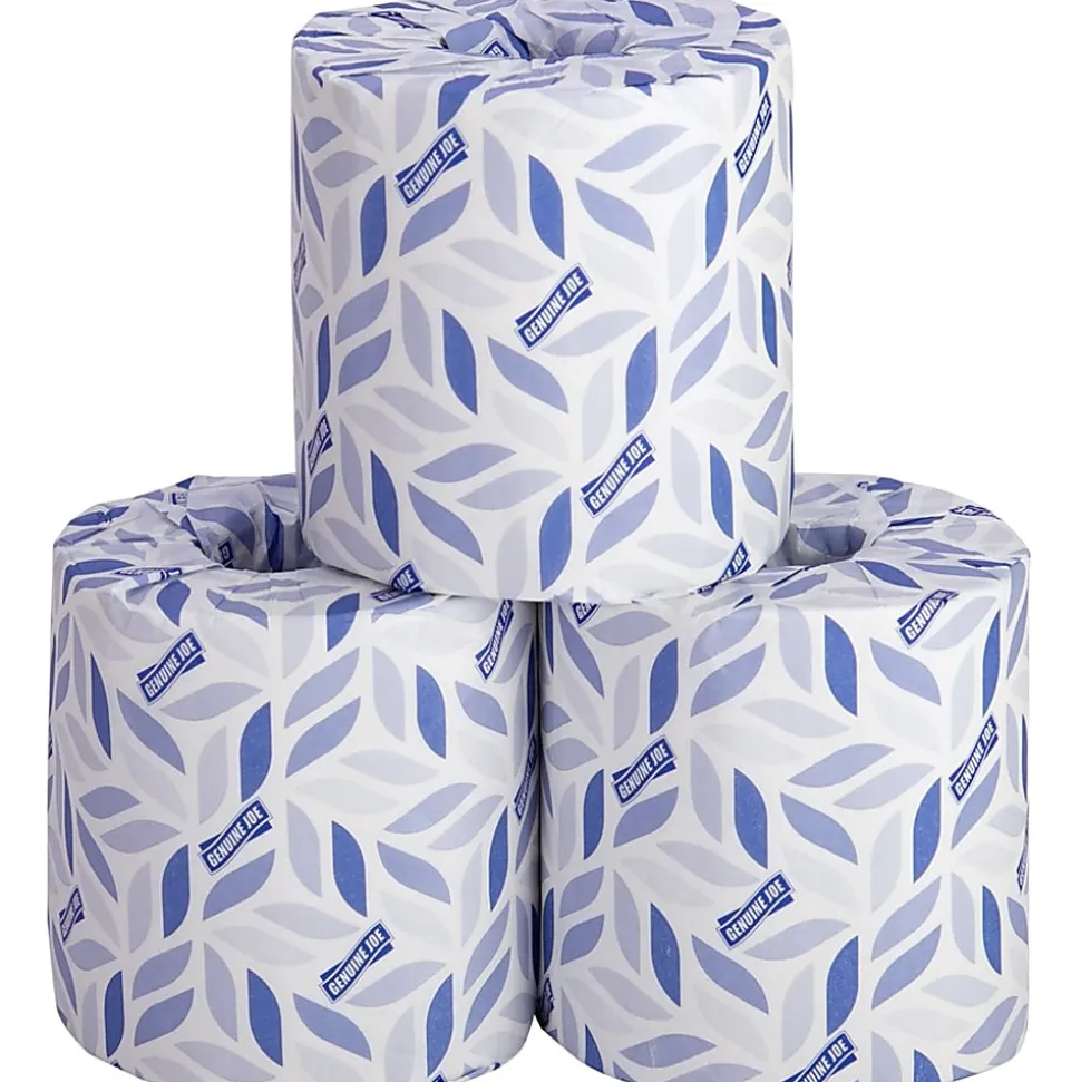 Genuine Joe 2-ply Bath Tissue Rolls - 2 Ply - 4" Width x 3.75" Length - 400 Sheets/Roll - Embossed - White - 24 / Carton