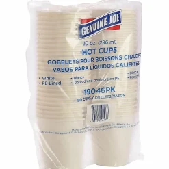 Genuine Joe Polyurethane-Lined Disposable Hot Cups, Single, 10 Oz, White, Pack Of 50