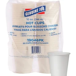 Genuine Joe Polyurethane-Lined Disposable Hot Cups, Single, 10 Oz, White, Pack Of 50