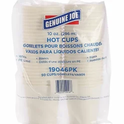 Genuine Joe Polyurethane-Lined Disposable Hot Cups, Single, 10 Oz, White, Pack Of 50