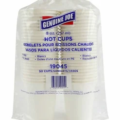 Genuine Joe Polyurethane-Lined Disposable Hot Cups, Single, 8 Oz, White, Pack Of 50