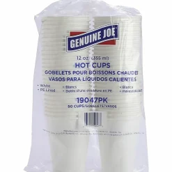 Genuine Joe Polyurethane-Lined Disposable Hot Cups, Single, 12 Oz, White, Pack Of 1000