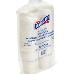 Genuine Joe Polyurethane-Lined Disposable Hot Cups, Single, 12 Oz, White, Pack Of 1000
