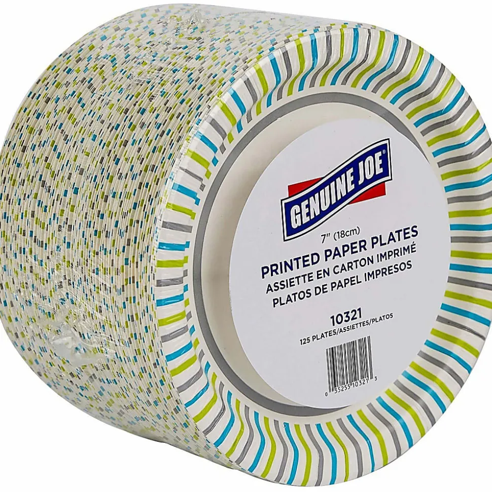 Genuine Joe 7" Printed Paper Plates - Disposable - 7" Diameter - Assorted - 125 / Pack